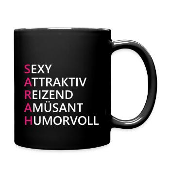 Sarah Name Geschenk - Tasse einfarbig - Schwarz - Rechts