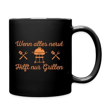 Grillen Spruch Barbecue Grill Grillsaison - Tasse einfarbig - Schwarz - Rechts