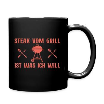 Grillen Steak BBQ Grillparty - Tasse einfarbig - Schwarz - Rechts