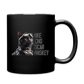 Katze Retro Pilot Mike Echo Oscar Whiskey - Tasse einfarbig - Schwarz - Rechts