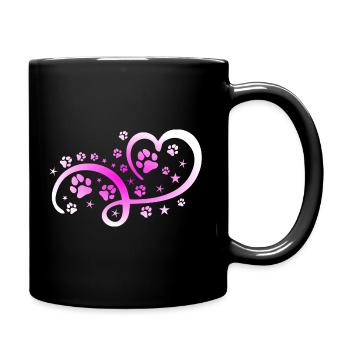 Herz mit Pfötchen und Sternen - Tasse einfarbig - Schwarz - Rechts