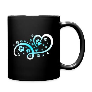 Herz mit Pfötchen und Sternen - Tasse einfarbig - Schwarz - Rechts