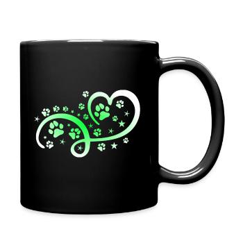 Herz mit Pfötchen und Sternen - Tasse einfarbig - Schwarz - Rechts