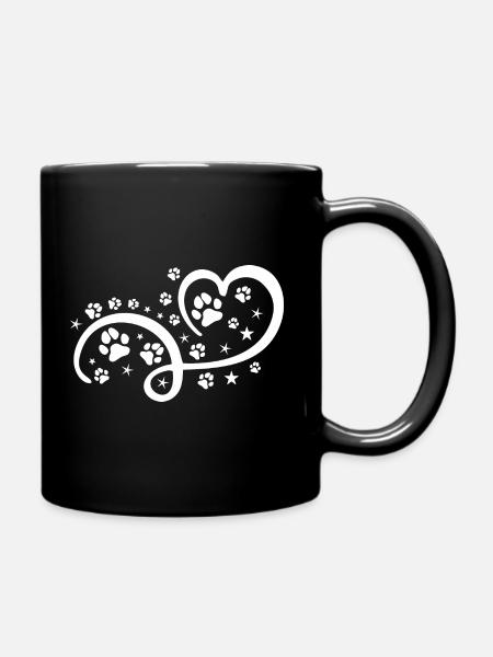 Herz mit Pfötchen und Sternen - Tasse einfarbig - Schwarz