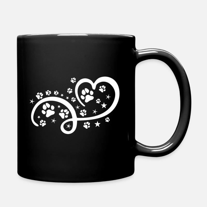 Herz mit Pfötchen und Sternen - Tasse einfarbig - Schwarz