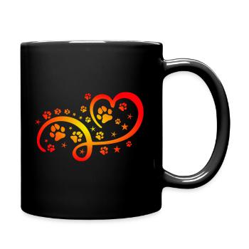 Herz mit Pfötchen und Sternen - Tasse einfarbig - Schwarz - Rechts