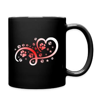 Herz mit Pfötchen und Sternen - Tasse einfarbig - Schwarz - Rechts