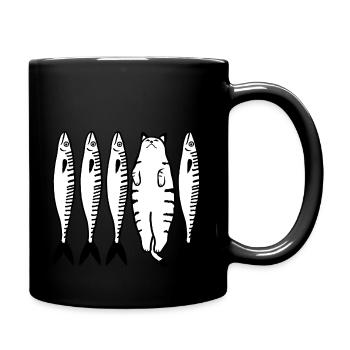 White Cat in Black Outline - Full Colour Mug - black - Right