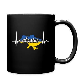 Ukraine Herzkurve - Frieden für die Ukraine - Tasse einfarbig - Schwarz - Rechts