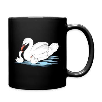 Maman cygne blanc et ses deux bébés - Mug uni - noir - Droite