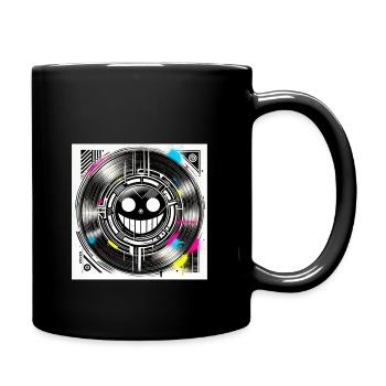 "Cyberpunk Smile Minimalistisch mit Vinyl-Effekt" - Tasse einfarbig - Schwarz - Rechts