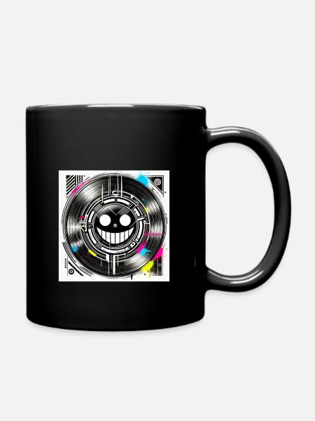 "Cyberpunk Smile Minimalist with Vinyl Effect" - Full Colour Mug - black