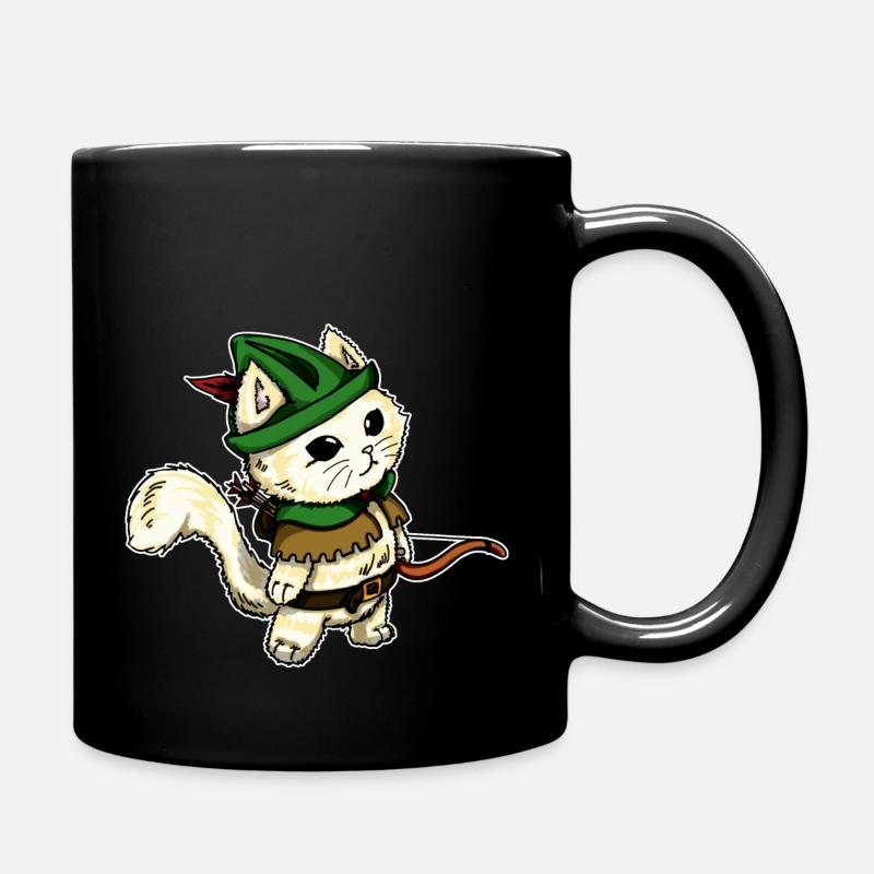 Kätzchen Bogenschütze Chibi und süßer Ranger Robin Hood - Tasse einfarbig - Schwarz