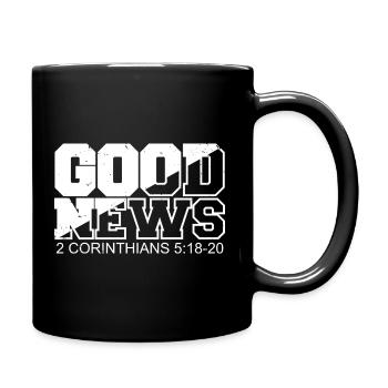 GOOD NEWS Bibelvers Spruch - Tasse einfarbig - Schwarz - Rechts