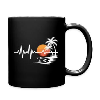 Sonnenuntergang mit Palmen und Herzschlag - Tasse einfarbig - Schwarz - Rechts