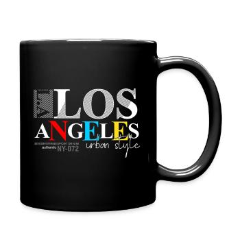 Skyline der Stadt mit buntem Text - Tasse einfarbig - Schwarz - Rechts