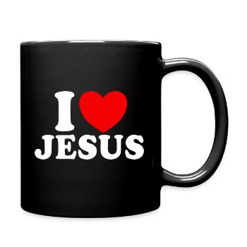 Ich liebe Jesus, christlicher Glaube, Kirche, Bibe - Tasse einfarbig - Schwarz - Rechts
