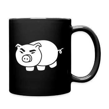 Piggy - Dessin animé de ferme drôle - Mug uni - noir - Droite