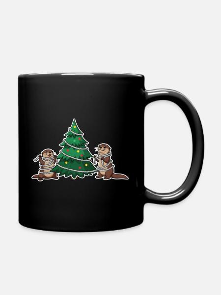Otter Weihnachten Weihnachtsbaum - Tasse einfarbig - Schwarz