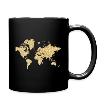 Weltkarte Beiges Blumendesign - Tasse einfarbig - Schwarz - Rechts