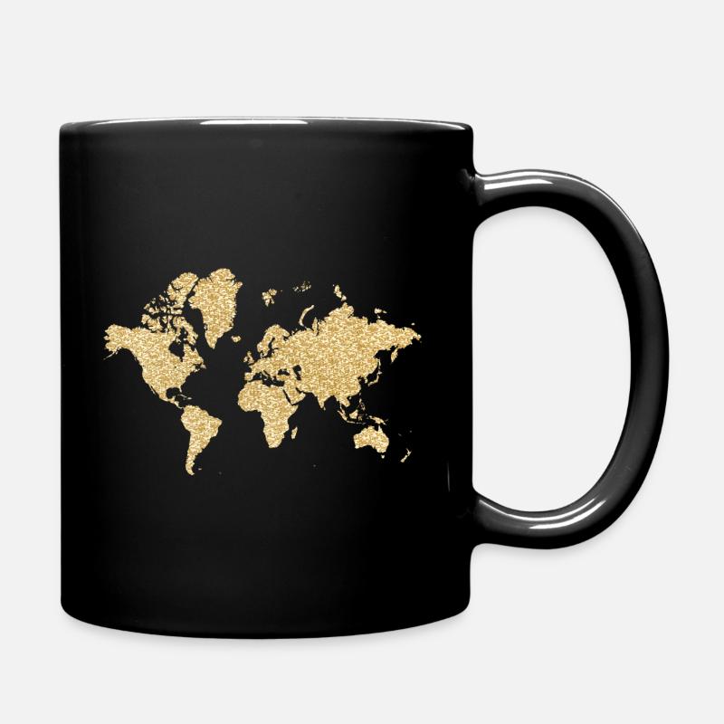 World Map Beige Floral Design - Full Colour Mug - black