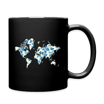 Carte du monde Fleurs Bleues - Mug uni - noir - Droite