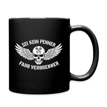 Fahr Verbrenner – Biker Totenkopf Statement - Tasse einfarbig - Schwarz - Rechts