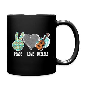 Hawaiian Ukulele Uke Peace Love - Full Colour Mug - black - Right