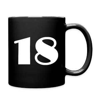 18. 18 JAHRE ALT. 18-JÄHRIGES JUBILÄUM. 18. GEBURTSTAG. - Tasse einfarbig - Schwarz - Rechts