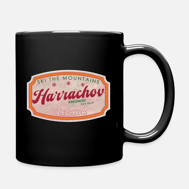 Harrachov Czech Czechia Ski Label Retro - Full Colour Mug - black