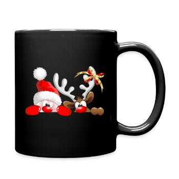 Père Noël drôle et rennes qui espionnent - Mug uni - noir - Droite