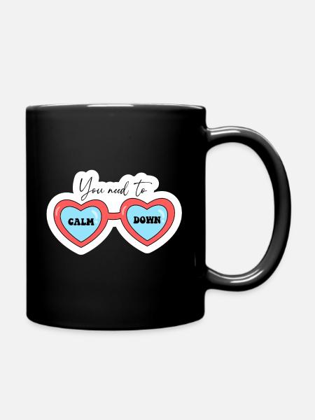 You Need To Calm Down Hearts Glasses - Full Colour Mug - black