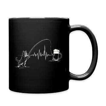 Heartbeat Fishing Beer Cat ECG Fisherman - Full Colour Mug - black - Right