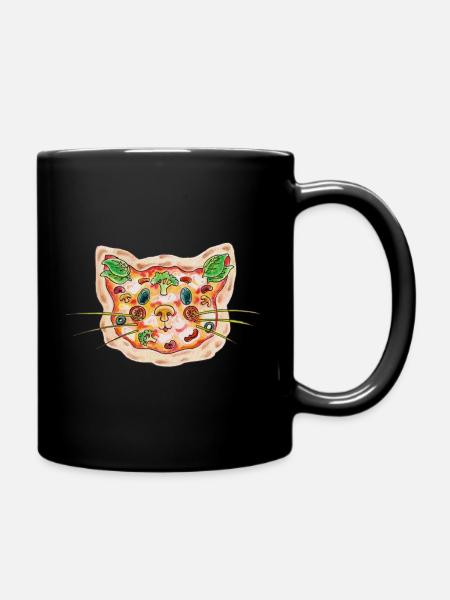 Pizza Katze - Tasse einfarbig - Schwarz