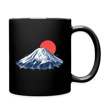 Geometrischer Berg mit roter Sonne  Origami Fuji - Tasse einfarbig - Schwarz - Rechts
