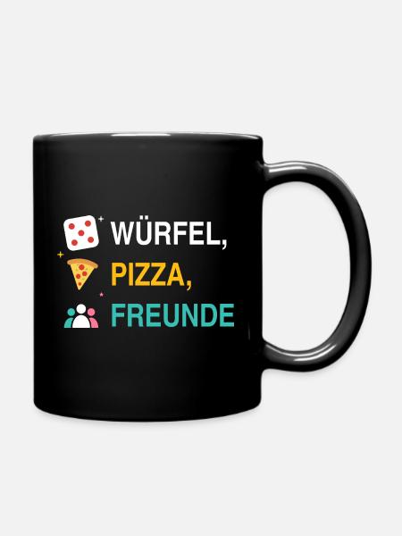 Würfel, Pizza, Freunde – Spieleabend Motiv - Tasse einfarbig - Schwarz