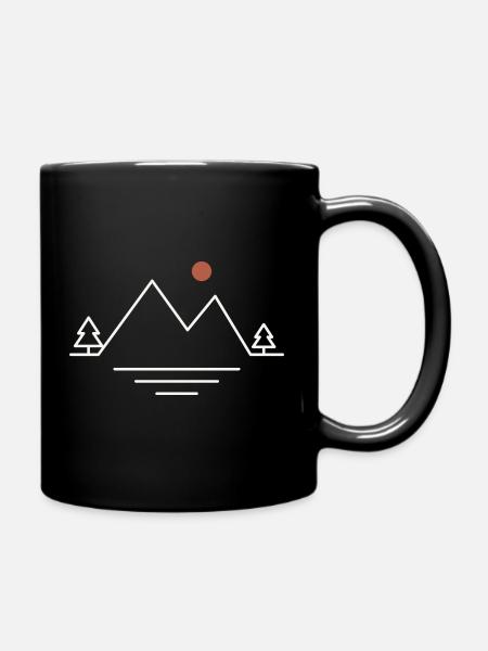One Line Nature – Minimalistische Berglandschaft - Tasse einfarbig - Schwarz
