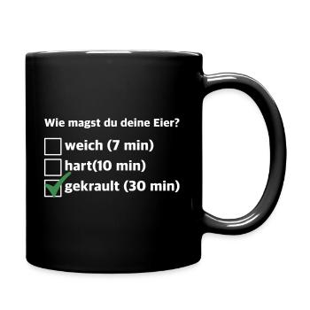 Wie magst du deine Eier? – Lustiger Spruch - Tasse einfarbig - Schwarz - Rechts