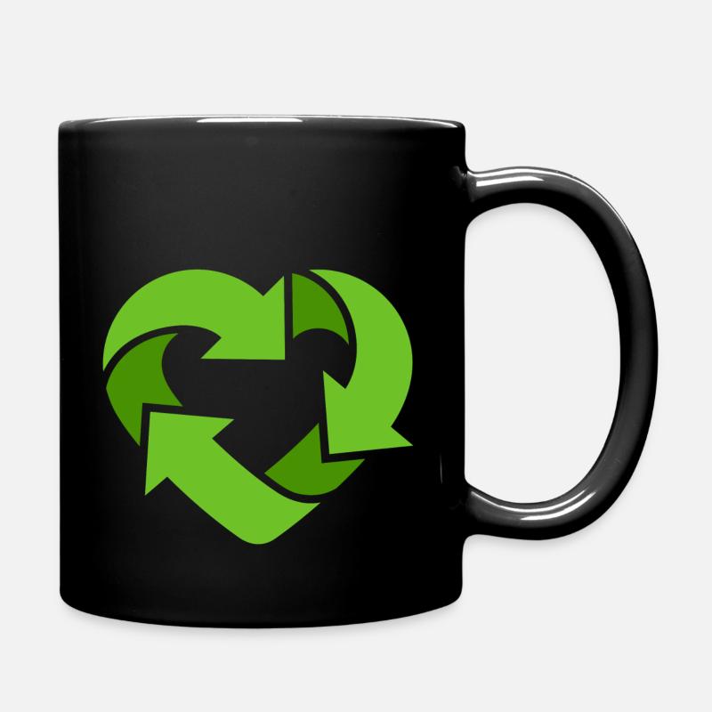 Recycling Heart + (Dein Text) - Tasse einfarbig - Schwarz