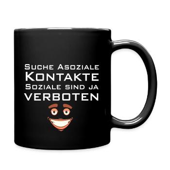 Suche asoziale Kontakte soziale sind ja verboten - Tasse einfarbig - Schwarz - Rechts