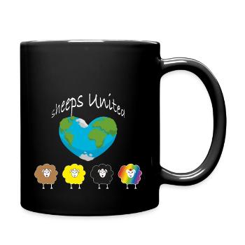 Schafe der Welt vereinigt euch! Die Welt ein Herz. - Tasse einfarbig - Schwarz - Rechts
