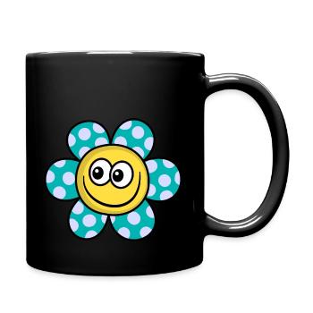 Green Yellow Happy Flower Cartoon - Full Colour Mug - black - Right