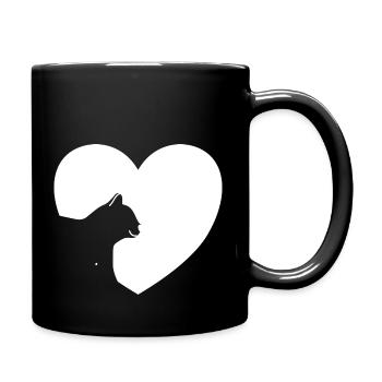 Katzenherz ich liebe Katzen Katze Herz Geschenk - Tasse einfarbig - Schwarz - Rechts