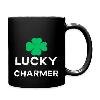 Vintage LUCKY CHARMER Kleeblatt Design St Patricks - Tasse einfarbig - Schwarz - Rechts