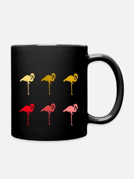 Buntes Flamingo T-Shirt - Tasse einfarbig - Schwarz