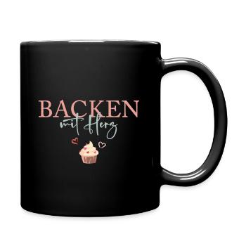 "Backen mit Herz!" personalisierbar - Tasse einfarbig - Schwarz - Rechts