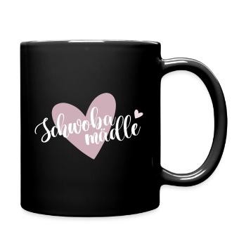 Schwobamädle mit rosa Herz - Tasse einfarbig - Schwarz - Rechts