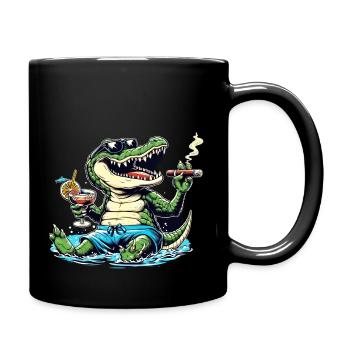 Krokodil macht Urlaub - Tasse einfarbig - Schwarz - Rechts