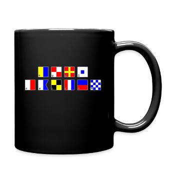 Kurs halten im Flaggenalphabet - Tasse einfarbig - Schwarz - Rechts