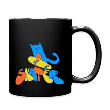 Cute skater cat - Full Colour Mug - black - Right